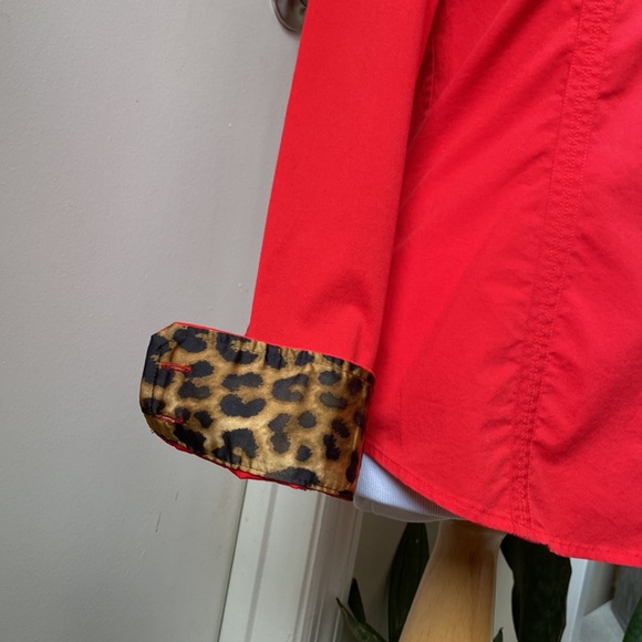 FINAL SALE Red express button down with leopard accents - Picture 8 of 10